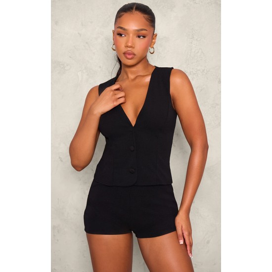 Black Soft Tailored Button Up Vest