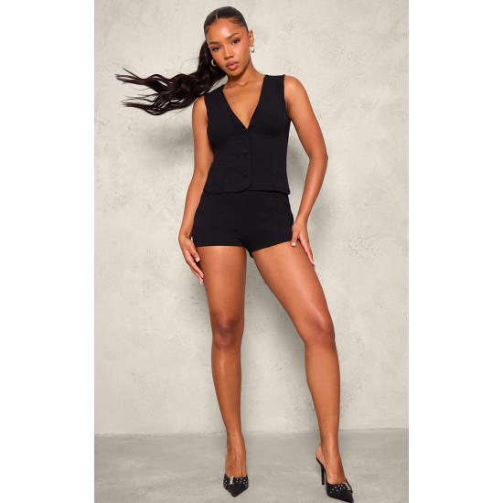 Black Soft Tailored Button Up Vest
