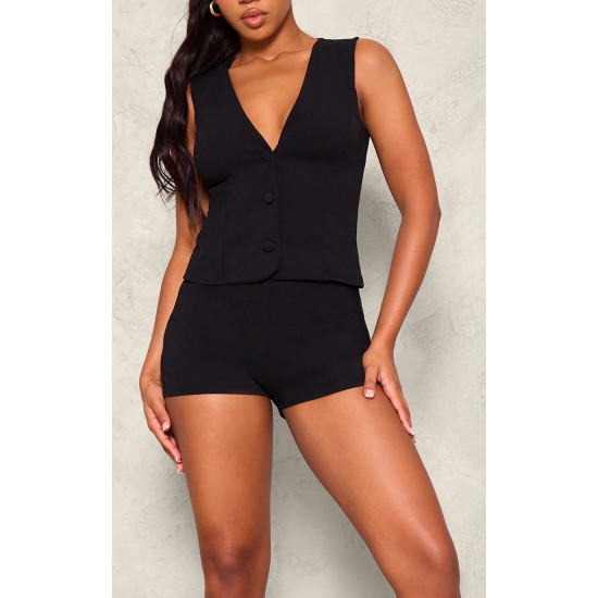 Black Soft Tailored Button Up Vest