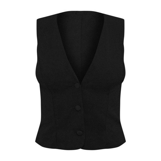 Black Soft Tailored Button Up Vest