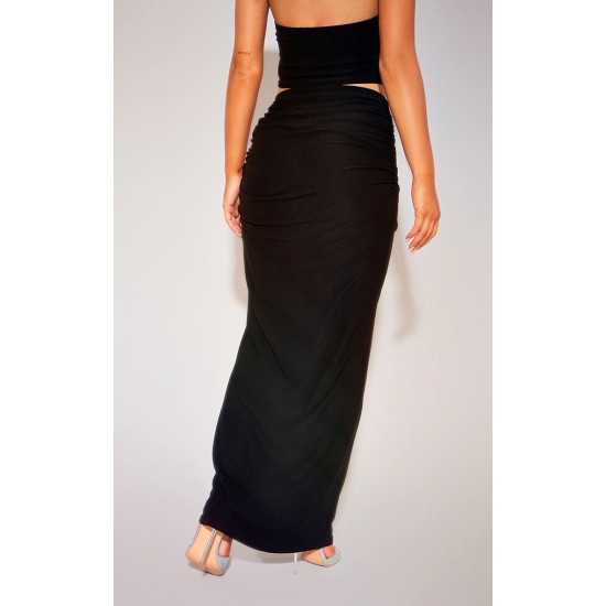 Black Soft Touch Ruched Back Maxi Skirt