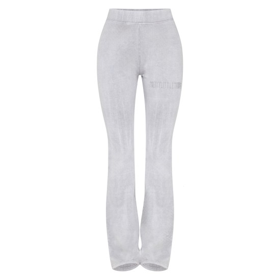 PRETTYLITTLETHING Light Grey Embossed Logo Washed Skinny Flare Pants