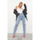Vintage Light Blue Wash Slash Knee Long Leg Straight Leg Jeans