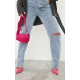 Vintage Light Blue Wash Slash Knee Long Leg Straight Leg Jeans