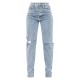 Vintage Light Blue Wash Slash Knee Long Leg Straight Leg Jeans