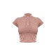 Taupe Washed Zip Up Rib Panel Top
