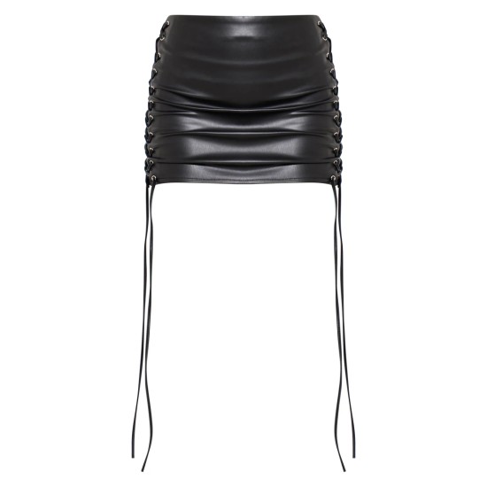 Premium Black Faux Leather Lace Front Micro Mini Skirt