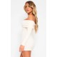 Cream Rib Foldover Bardot Bodycon Dress