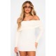 Cream Rib Foldover Bardot Bodycon Dress