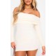 Cream Rib Foldover Bardot Bodycon Dress
