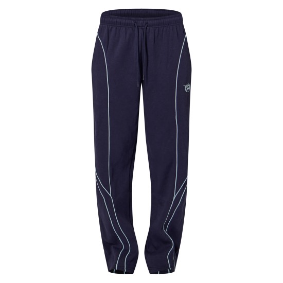 PRETTYLITTLETHING Navy Embroidered Contrast Piping Straight Leg Sweatpants