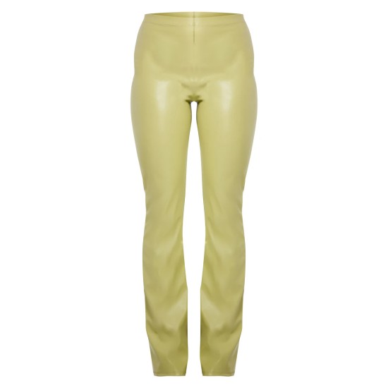 Olive Faux Leather High Waisted Flared Pants