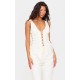 Cream Woven Lace Up Detail Plunge Sleeveless Top