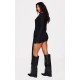 Black Heavy Brushed Rib Wrap Tie Bodycon Dress