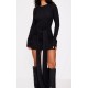 Black Heavy Brushed Rib Wrap Tie Bodycon Dress