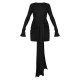 Black Heavy Brushed Rib Wrap Tie Bodycon Dress