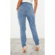 PRETTYLITTLETHING Mid Blue Ripped Mom Jeans