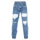 PRETTYLITTLETHING Mid Blue Ripped Mom Jeans