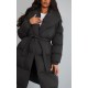 Maternity Black Oversized Collar Belted Longline Puffer Coat
