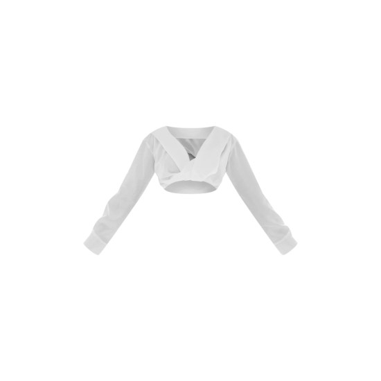 White Satin Bardot Twist Front Crop Blouse