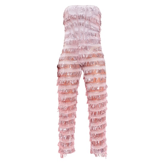 Silver Tassel Sequin Corset Bandeau Jumpsuit