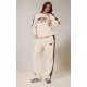 PRETTYLITTLETHING Cream Embroidered Contrast Panel Straight Leg Sweatpants