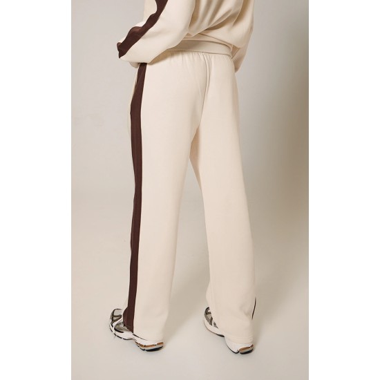 PRETTYLITTLETHING Cream Embroidered Contrast Panel Straight Leg Sweatpants