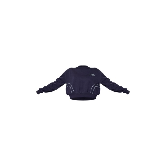 PRETTYLITTLETHING Navy Embroidered Contrast Piping Sweatshirt PRETTYLITTLETHING Navy Embroidered Contrast Piping Sweatshirt