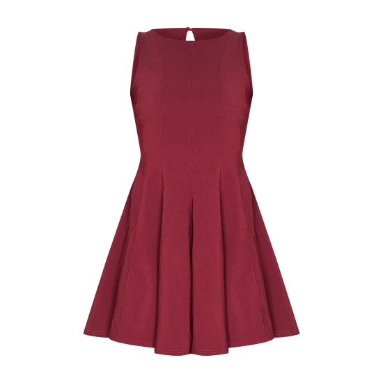 Wine Stretch Woven Racer Pleated Shift Dress