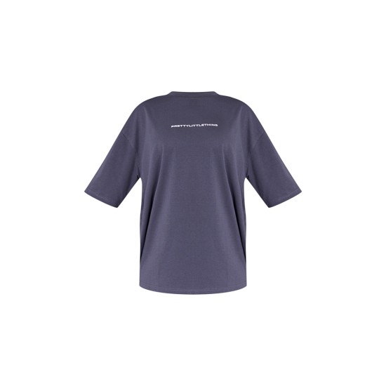 PRETTYLITTLETHING Charcoal Printed Oversized T-shirt