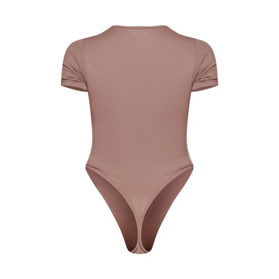 PRETTYLITTLETHING Toffee Logo Short Sleeved Bodysuit