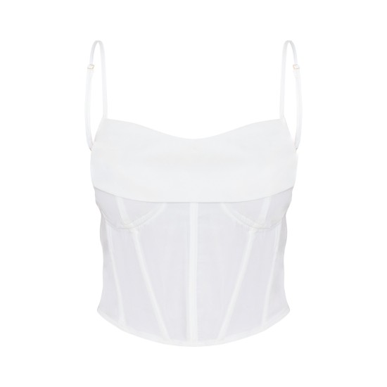 White Woven Cowl Neck Detail Strappy Dip Hem Corset