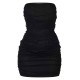 Shape Black Mesh Corset Detail Ruched Bodycon Dress