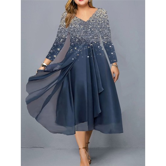 Plus Size Casual Dress Color Gradient V Neck Print Long Sleeve Spring Fall Casual Midi Dress Daily Vacation Dress – PRYCUS MITCHELL INC
