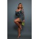 Shape Green Abstract Print Mesh Long Sleeve Ruched Side Frill Hem Bodycon Dress