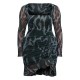 Shape Green Abstract Print Mesh Long Sleeve Ruched Side Frill Hem Bodycon Dress