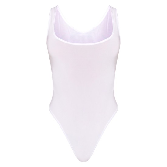 White Basic Slinky Scoop Neck Bodysuit