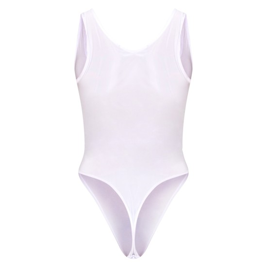 White Basic Slinky Scoop Neck Bodysuit