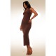 Dark Taupe Lined Mesh Asymmetrical Knotted Midaxi Dress