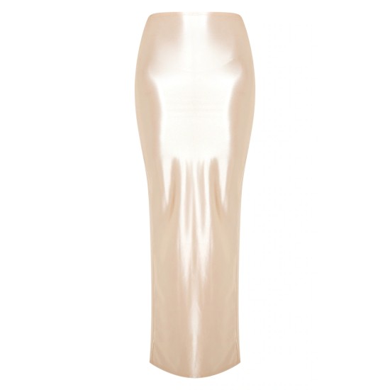 Champagne Stretch Satin Split Side Maxi Skirt