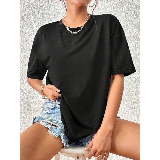 Solid Color Basic Casual T-Shirt, Round Neck Short Sleeves Versatile Sports Tee, Women’s Comfy Tops – PRYCUS MITCHELL INC