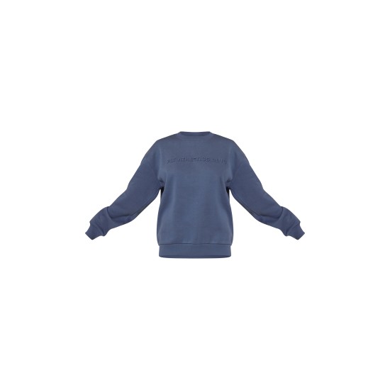 PRETTYLITTLETHING Petrol Blue Athletics Club Embossed Oversized Boxy Sweatshirt