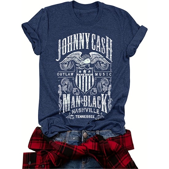 Vintage Country Music Festival Print T-Shirt, Retro Style Short Sleeve Crew Neck Casual Top For All Season, Women’s Clothing – PRYCUS MITCHELL INC