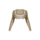 Shape Khaki Washed Cotton Hook And Eye Long Sleeve Crop Top